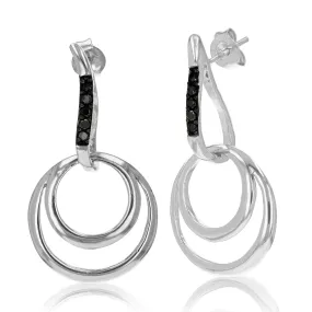 0.15 cttw Black Diamond Dangle Earrings .925 Sterling Silver Rhodium Plating