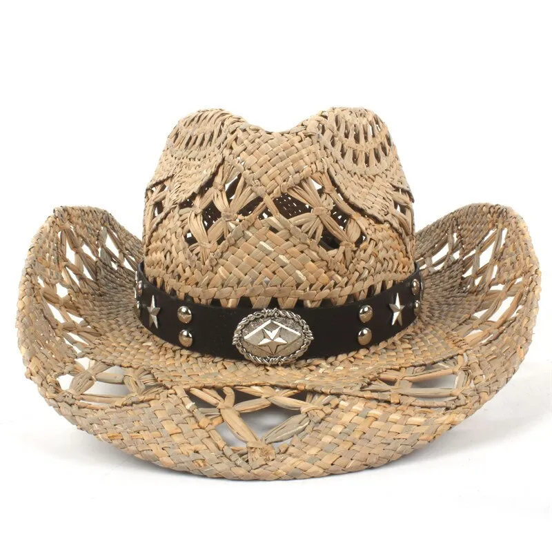 100% Natural Straw Cowboy Hat Women Men Handmade Weave Cowboy Hats For Lady