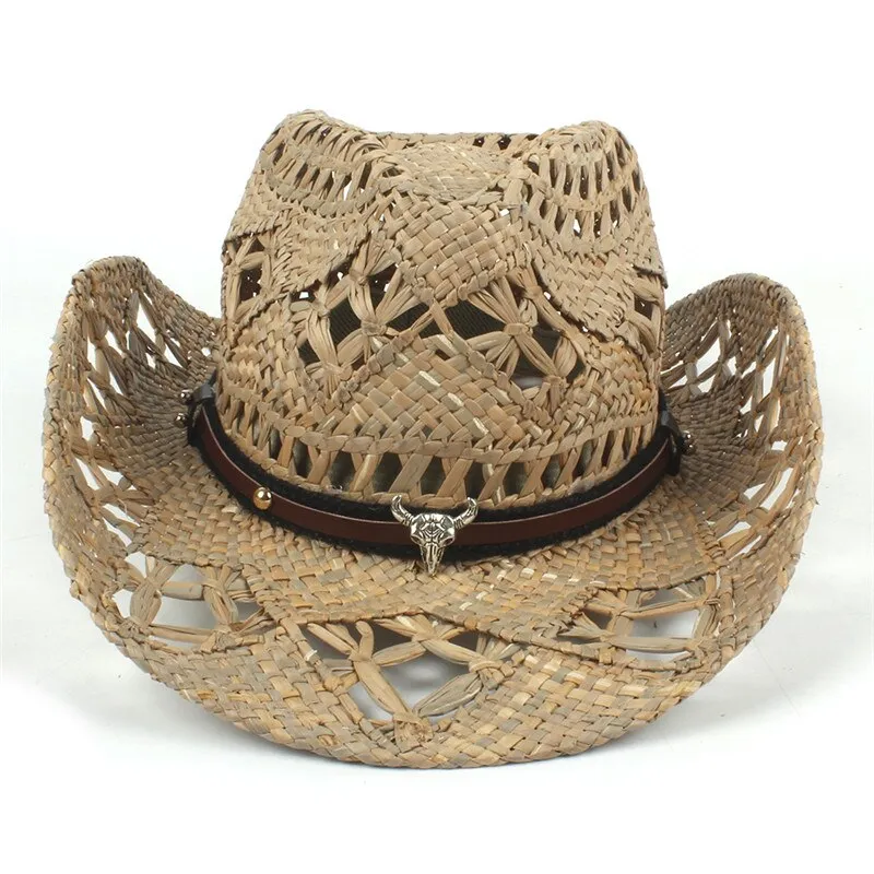 100% Natural Straw Cowboy Hat Women Men Handmade Weave Cowboy Hats For Lady