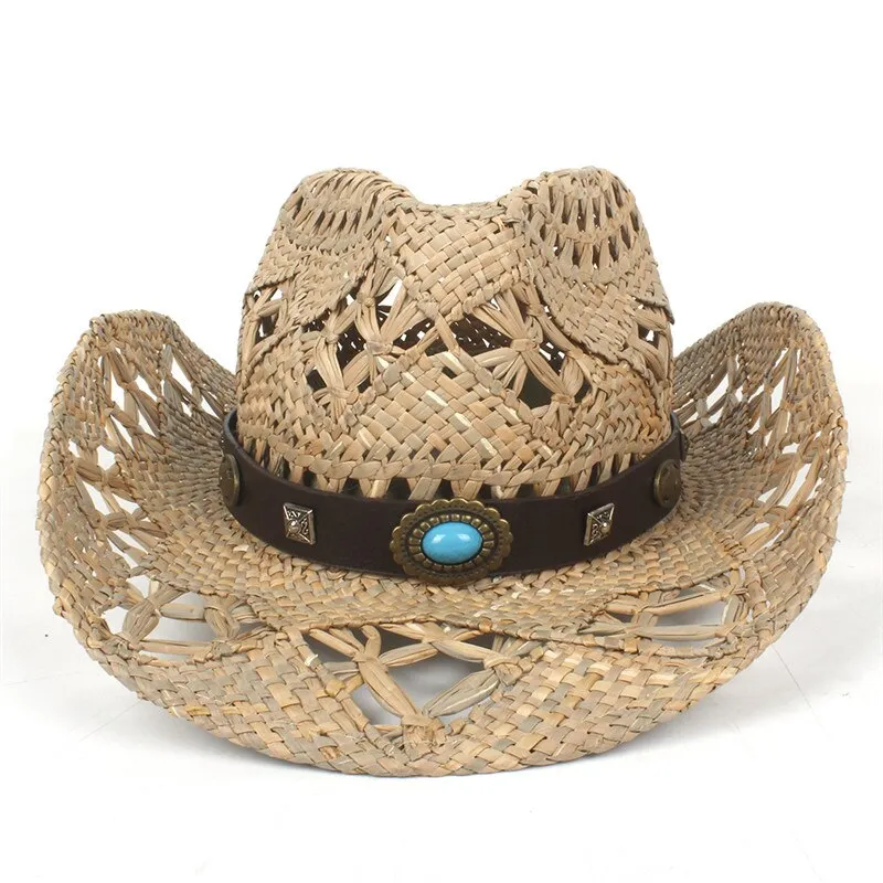 100% Natural Straw Cowboy Hat Women Men Handmade Weave Cowboy Hats For Lady