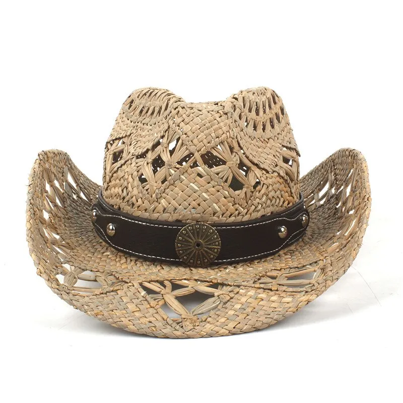 100% Natural Straw Cowboy Hat Women Men Handmade Weave Cowboy Hats For Lady