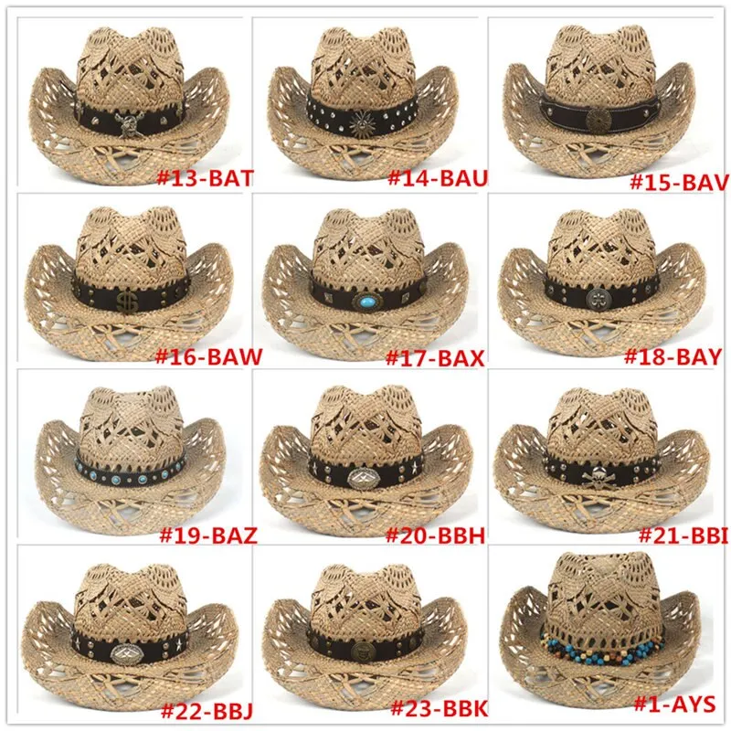 100% Natural Straw Cowboy Hat Women Men Handmade Weave Cowboy Hats