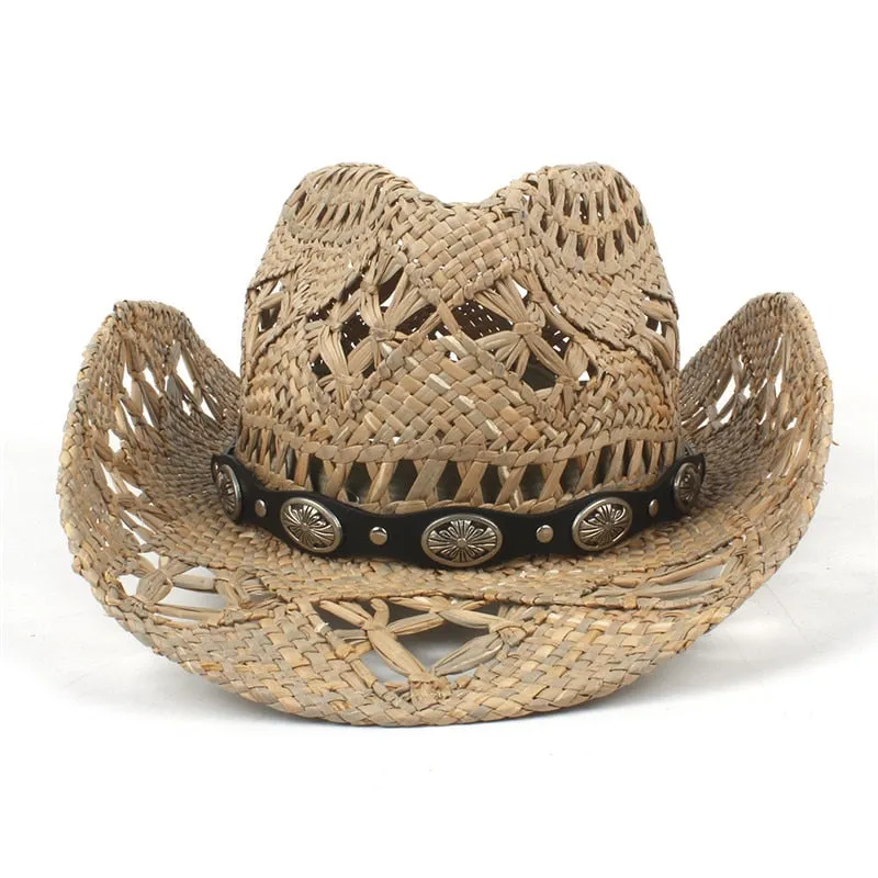 100% Natural Straw Cowboy Hat Women Men Handmade Weave Cowboy Hats