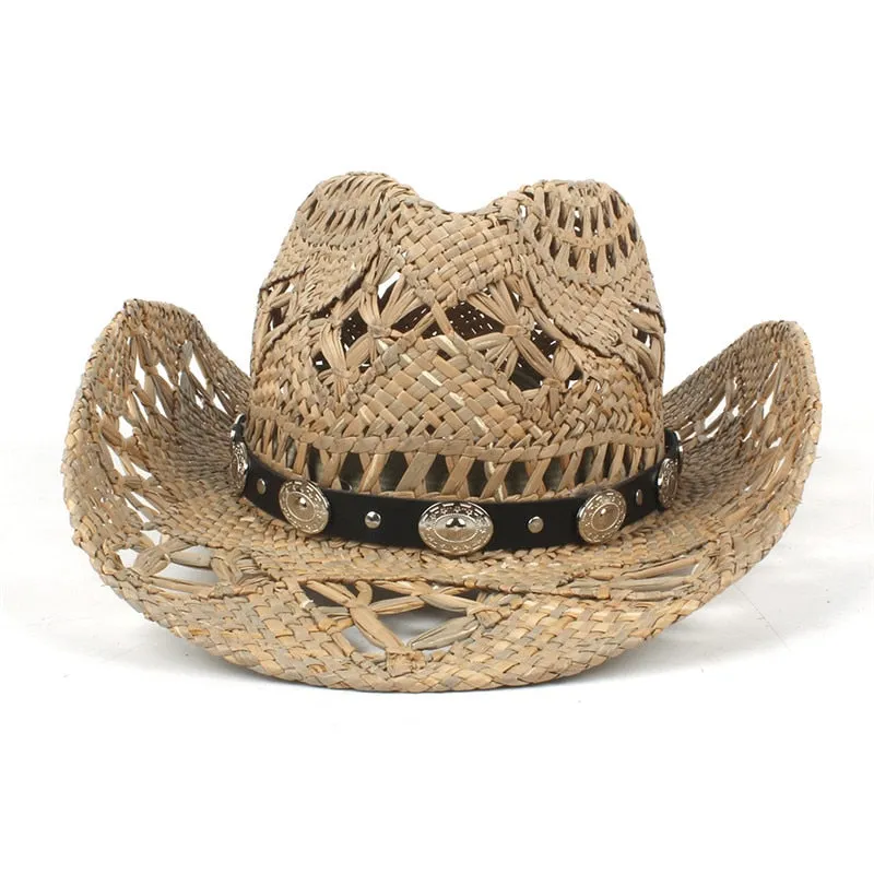 100% Natural Straw Cowboy Hat Women Men Handmade Weave Cowboy Hats