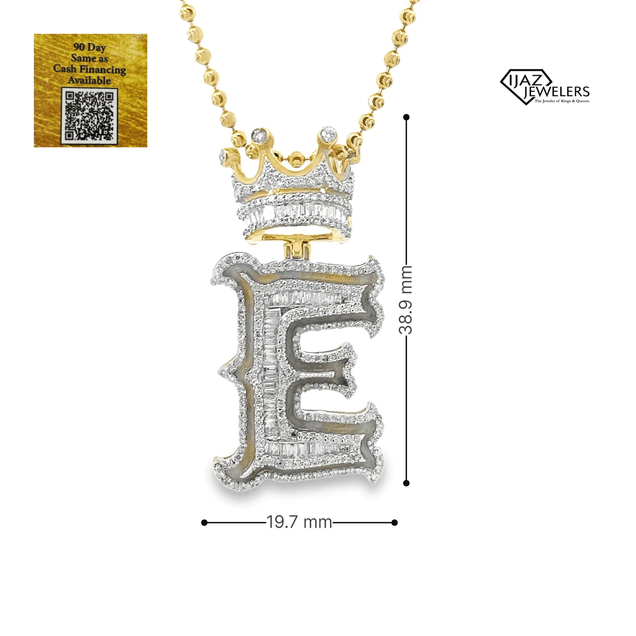 10K Gold 1.25 CTW Diamond E Charm With Crown And UV Enamel