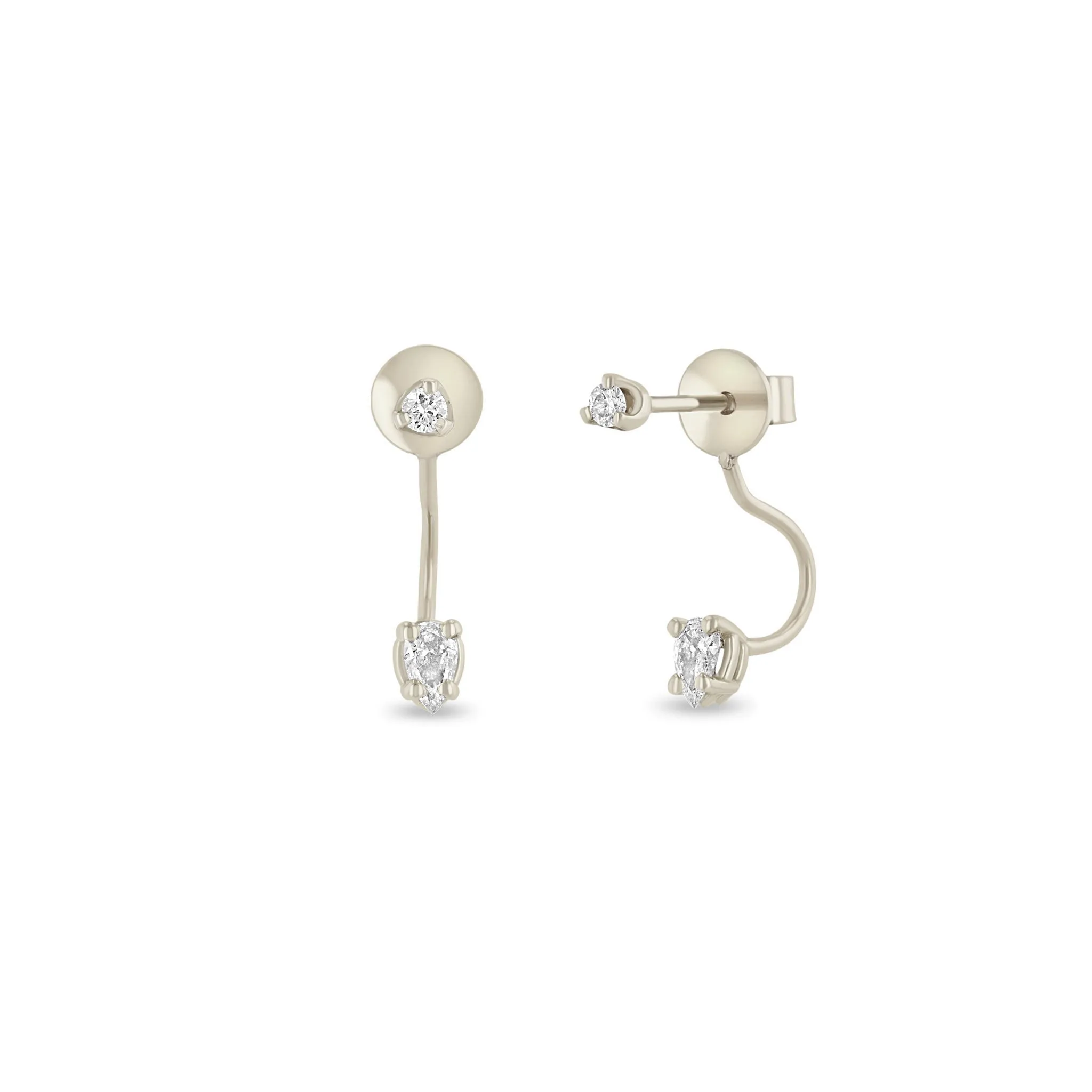 14k Diamond Stud with Pear Diamond Jacket Earring