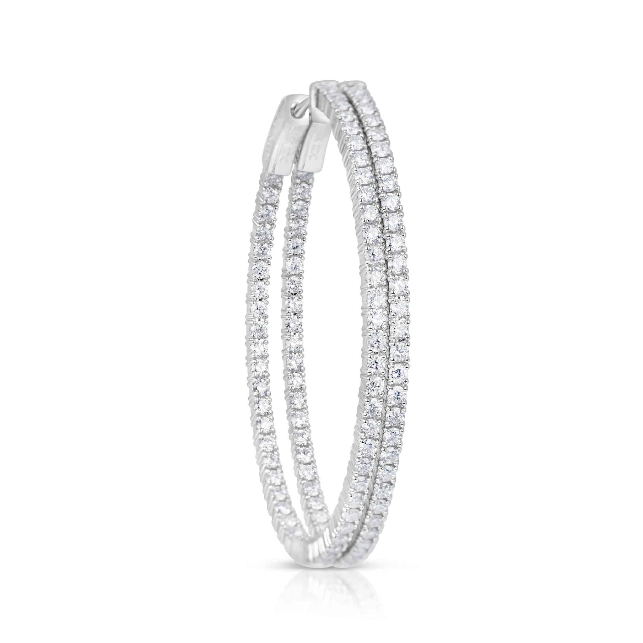 14k White Gold Large Oval Inside Out Diamond Hoop Earrings