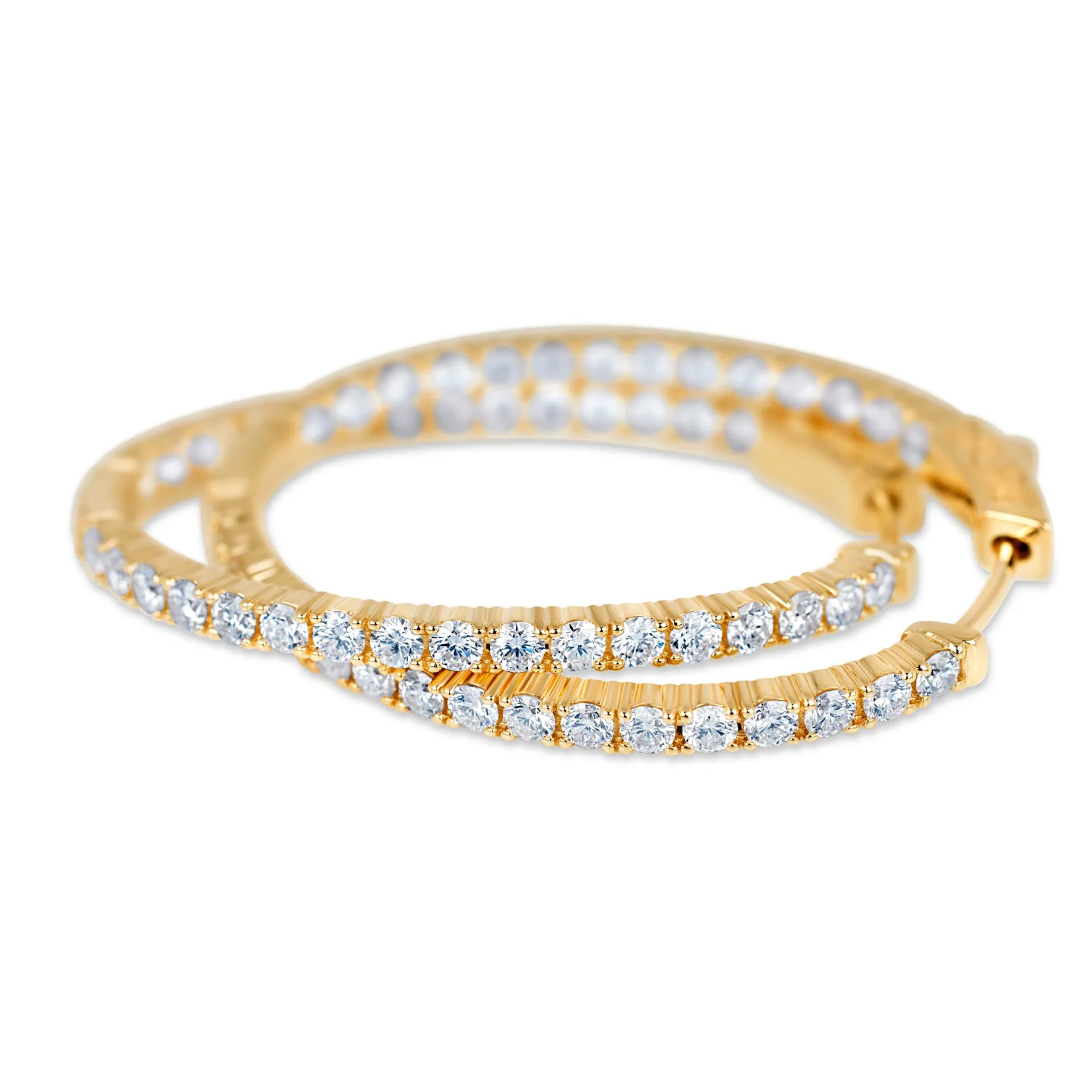 14k Yellow Gold 35mm Classic Diamond Inside Out Hoop Earrings 2.69 carats tw