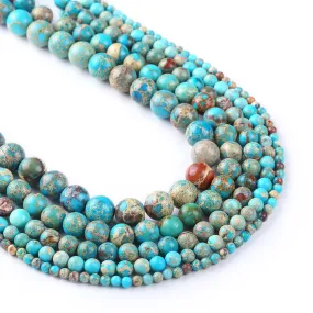 15'' Blue Sea Sediment Jasper Beads 4 6 8 10 12mm Round Imperial Impression Stone 103004