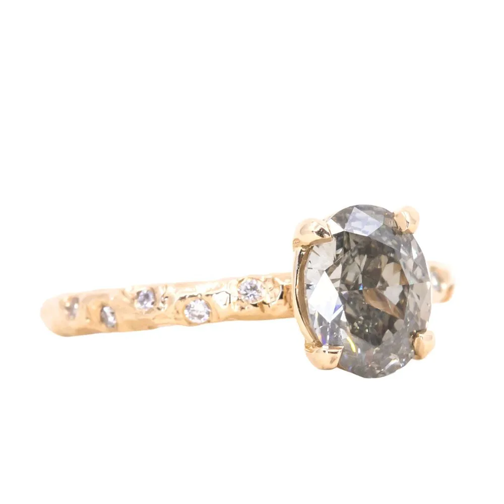 1.64ct Oval Grey Diamond Evergreen with Embedded Diamonds in 14k Yellow Gold