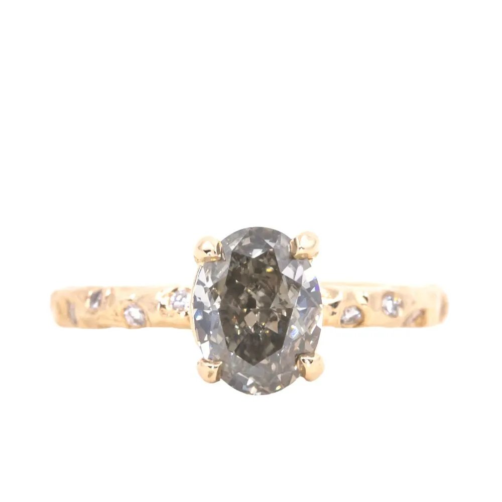 1.64ct Oval Grey Diamond Evergreen with Embedded Diamonds in 14k Yellow Gold