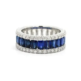 18K White Gold Prongset Set Diamond and Sapphire Eternity Band