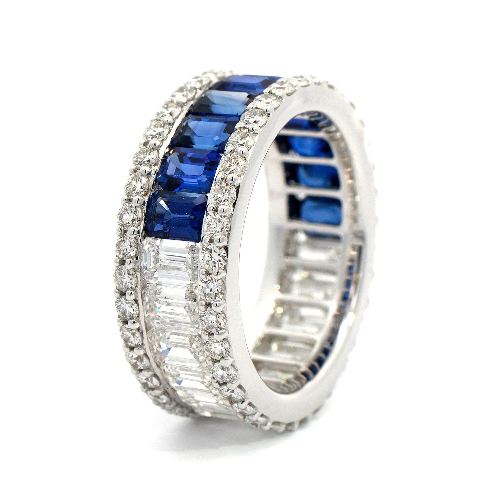 18K White Gold Prongset Set Diamond and Sapphire Eternity Band