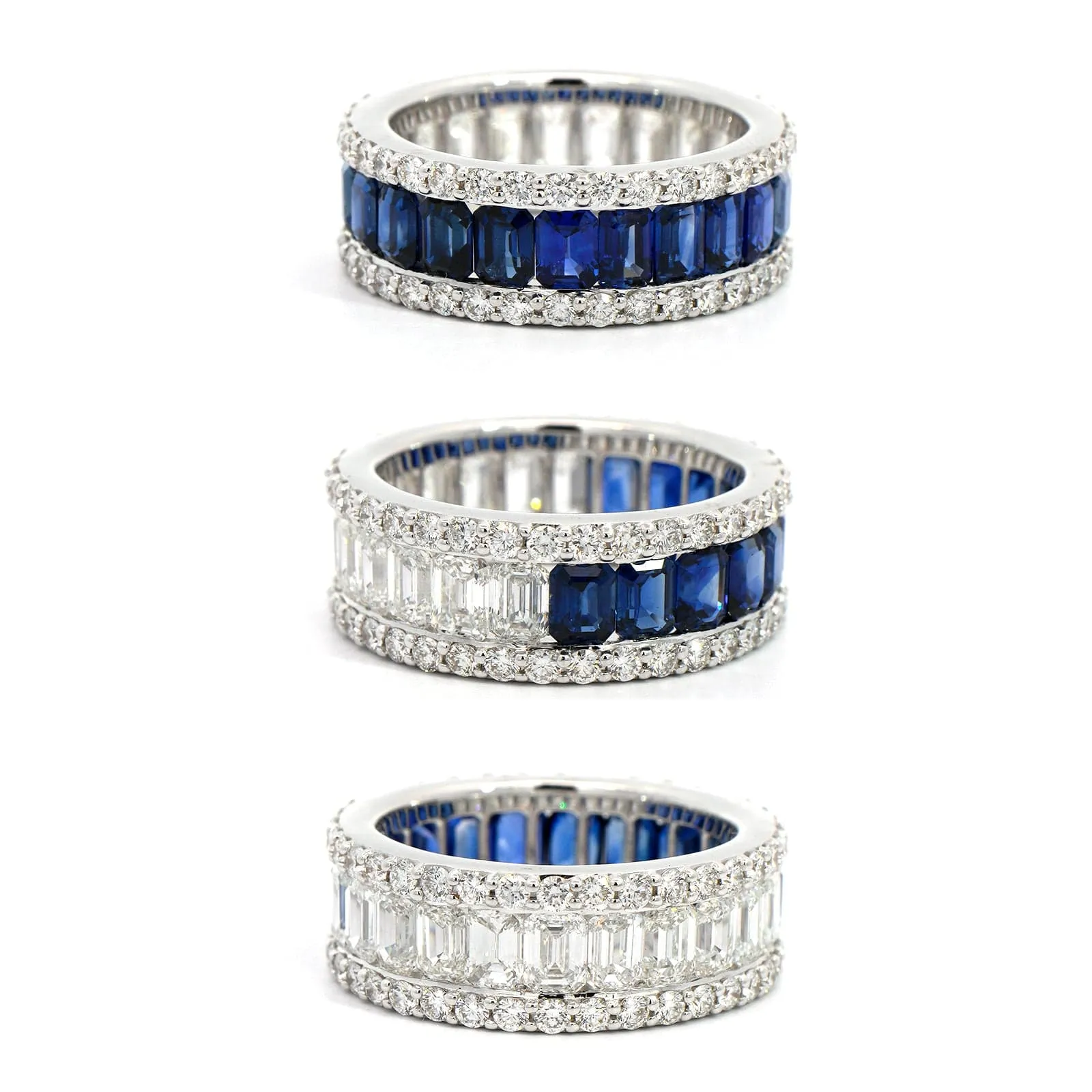 18K White Gold Prongset Set Diamond and Sapphire Eternity Band