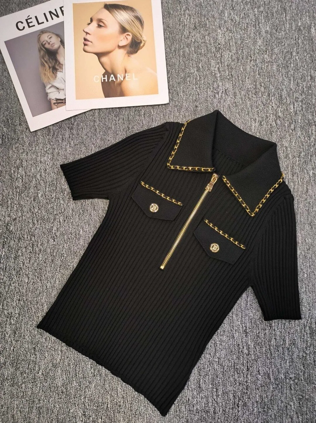 2023 Summer Luxury Chain Design Polo Collar Slim Short Women Y2K Mini Vinatge Tops Stryechy 3 Colors for Choose