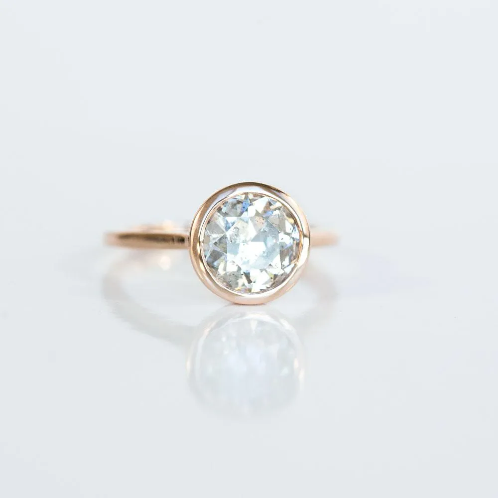 2.13ct Round Bezel Set Grey Salt and Pepper Old European Cut Diamond Ring in 14k Rose Gold