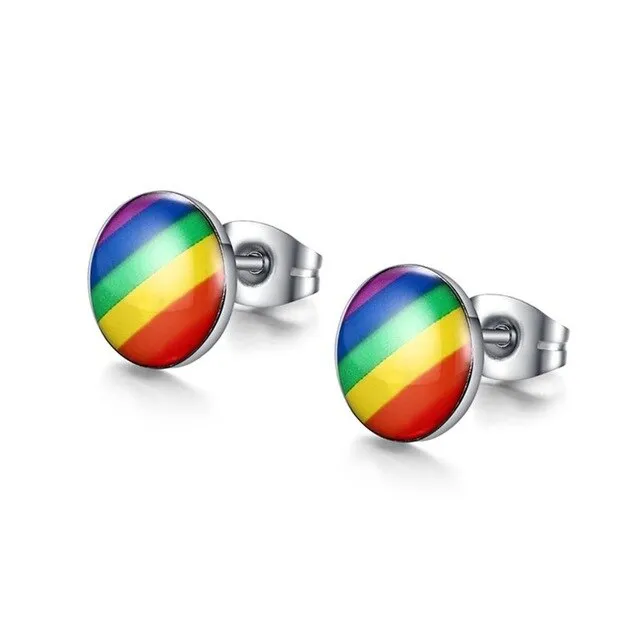 3 Pairs Rainbow-Colored Design Stainless Steel Fashion Stud Earrings