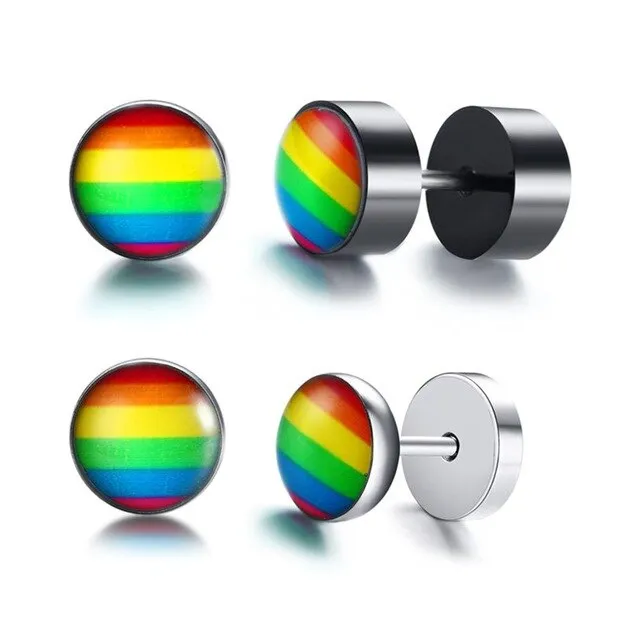 3 Pairs Rainbow-Colored Design Stainless Steel Fashion Stud Earrings