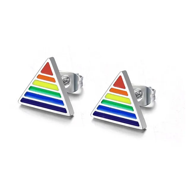 3 Pairs Rainbow-Colored Design Stainless Steel Fashion Stud Earrings