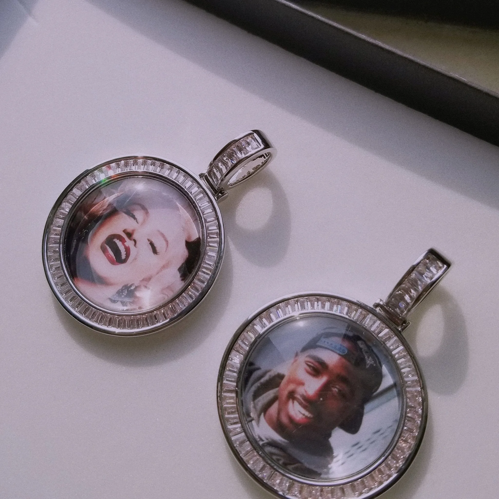 3D Photo Custom Pendant With Baguette Stones