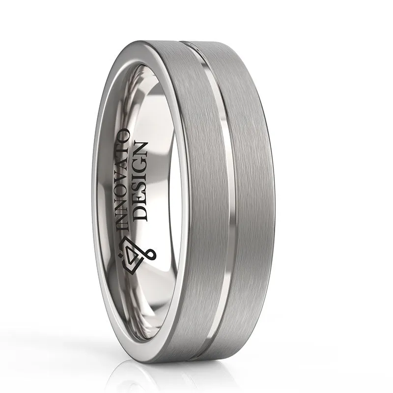 6mm Brushed Matte Silver with Polished Silver Groove Tungsten Carbide Wedding Band