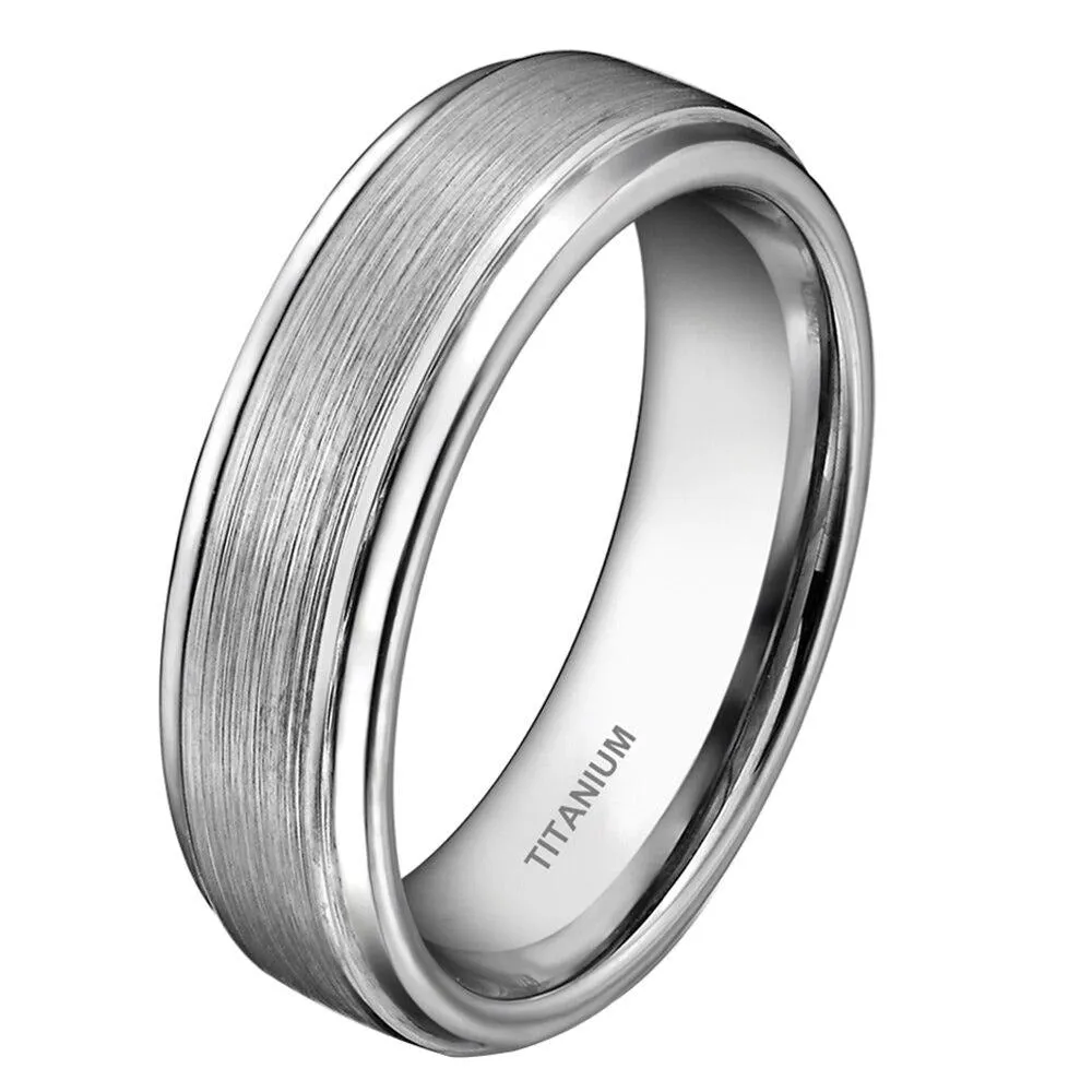 6mm Brushed Surface with Polished Grooved Edges Titanium Fashion Wedding Band