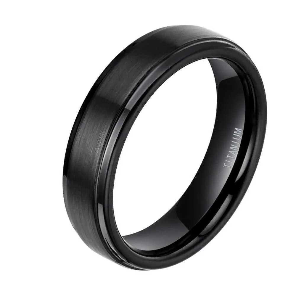 6mm Brushed Surface with Polished Grooved Edges Titanium Fashion Wedding Band