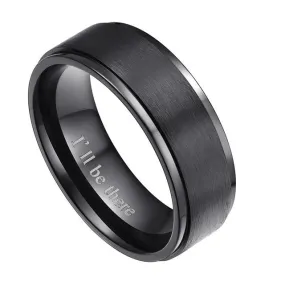 8mm Brushed Surface with Polished Grooved Edges Titanium "I'll Be There" Wedding Band