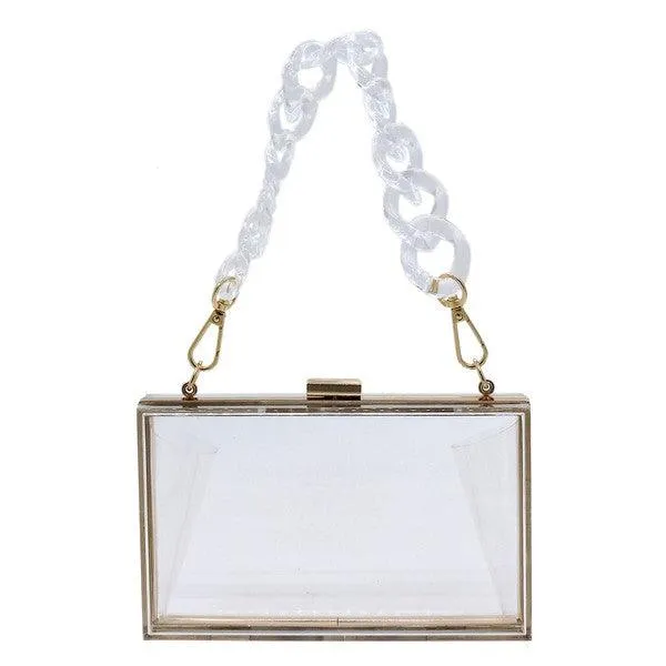 Acrylic Chain Handle See Thru Crossbody Clutch Purse