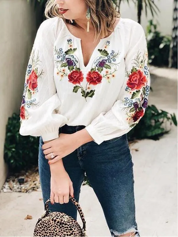 Adorable Sleeves V-neck Floral Blouses&shirts Tops