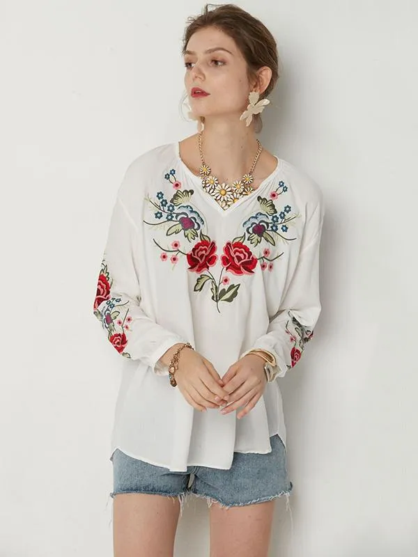 Adorable Sleeves V-neck Floral Blouses&shirts Tops