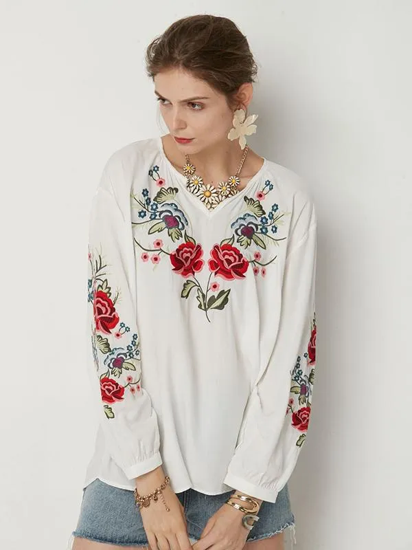 Adorable Sleeves V-neck Floral Blouses&shirts Tops