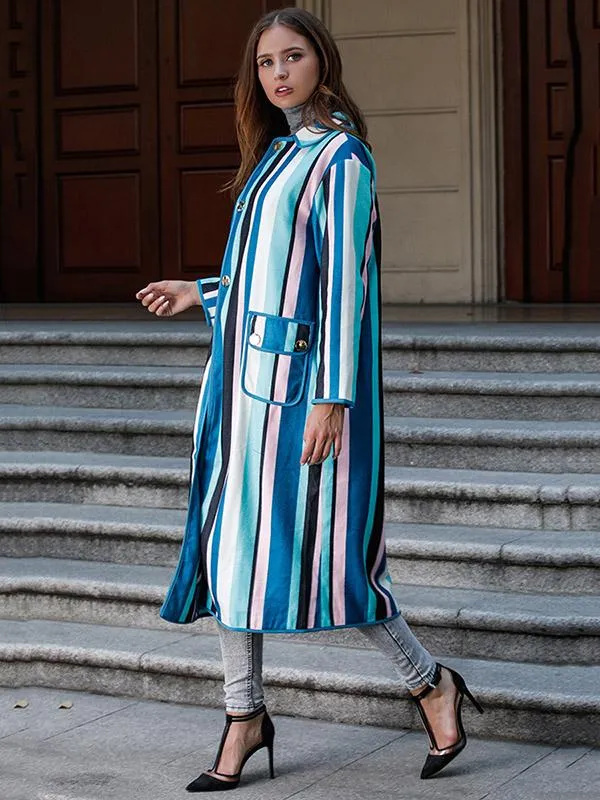 Advanced Phlegmatic Color-Stripe Midi Overcoat