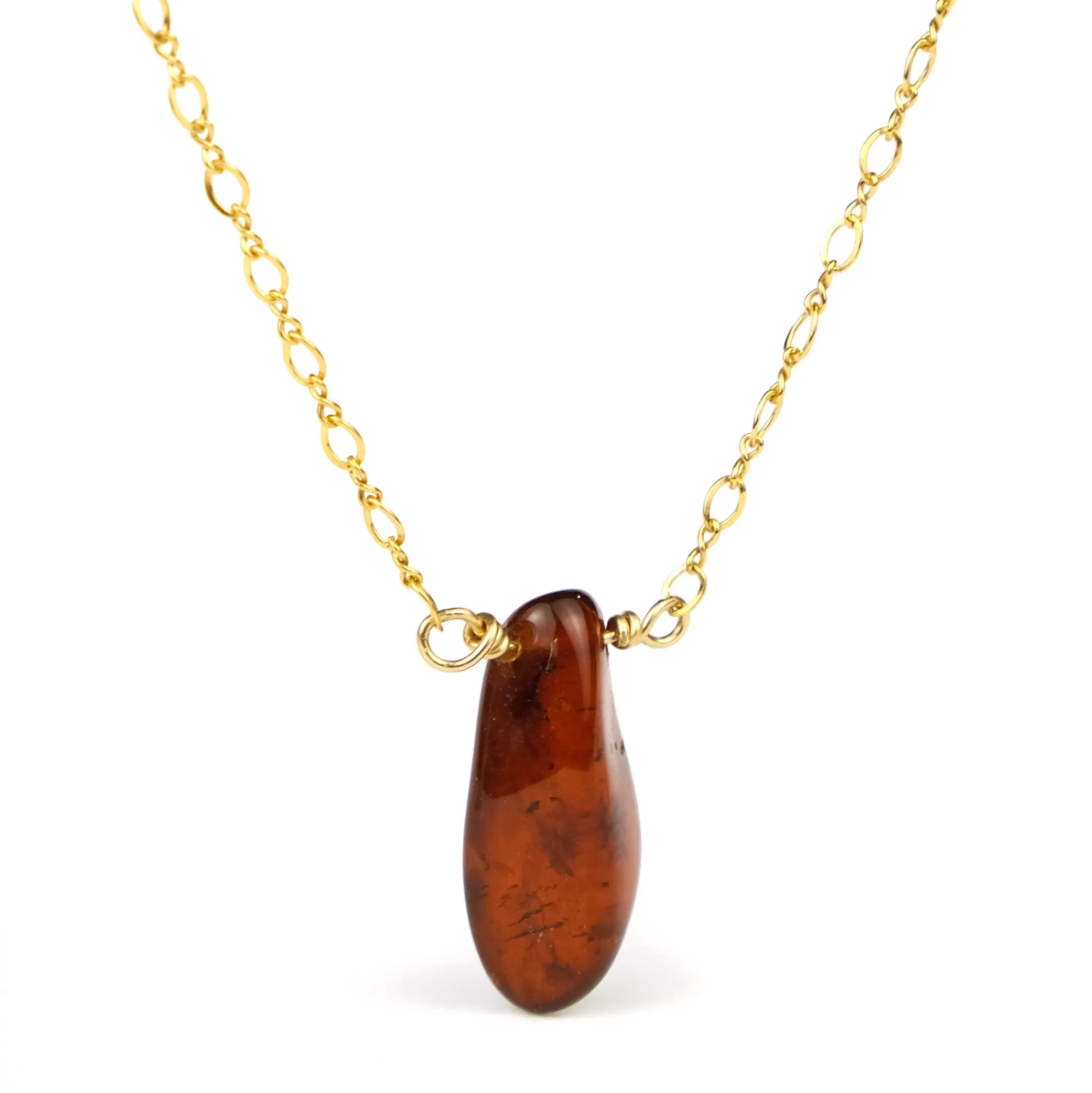 Amber Necklace On Gold Filled Chain With Gold Filled Trigger Clasp