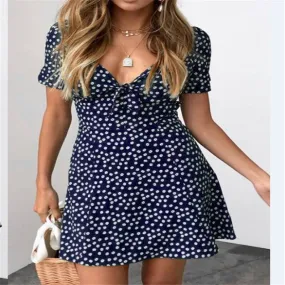 Ashore Shop Ruffles Polka Dot Dress Women Sexy V-neck Short Sleeve Boho Beach Dress Summer Fashion Mini Dress Sundress Robe