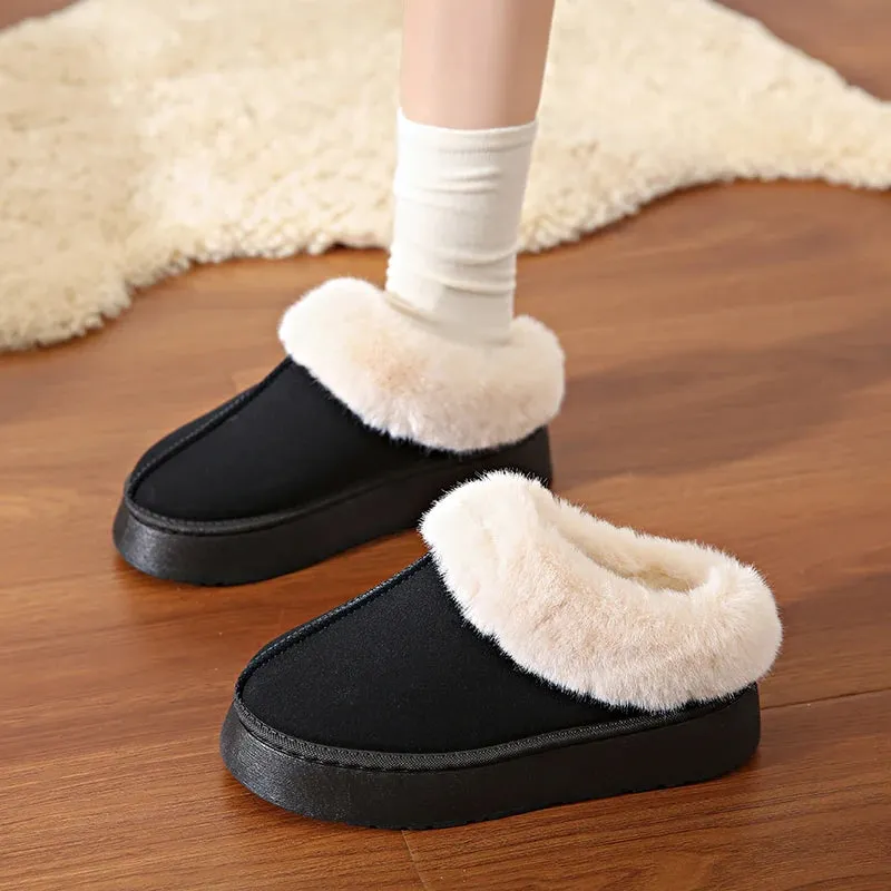 Ashore Shop Women Slippers Micro Suede Fuzzy Shearling Lining Ankle Moccasin Bootie