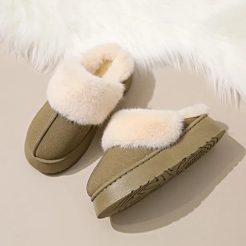 Ashore Shop Women Slippers Micro Suede Fuzzy Shearling Lining Ankle Moccasin Bootie