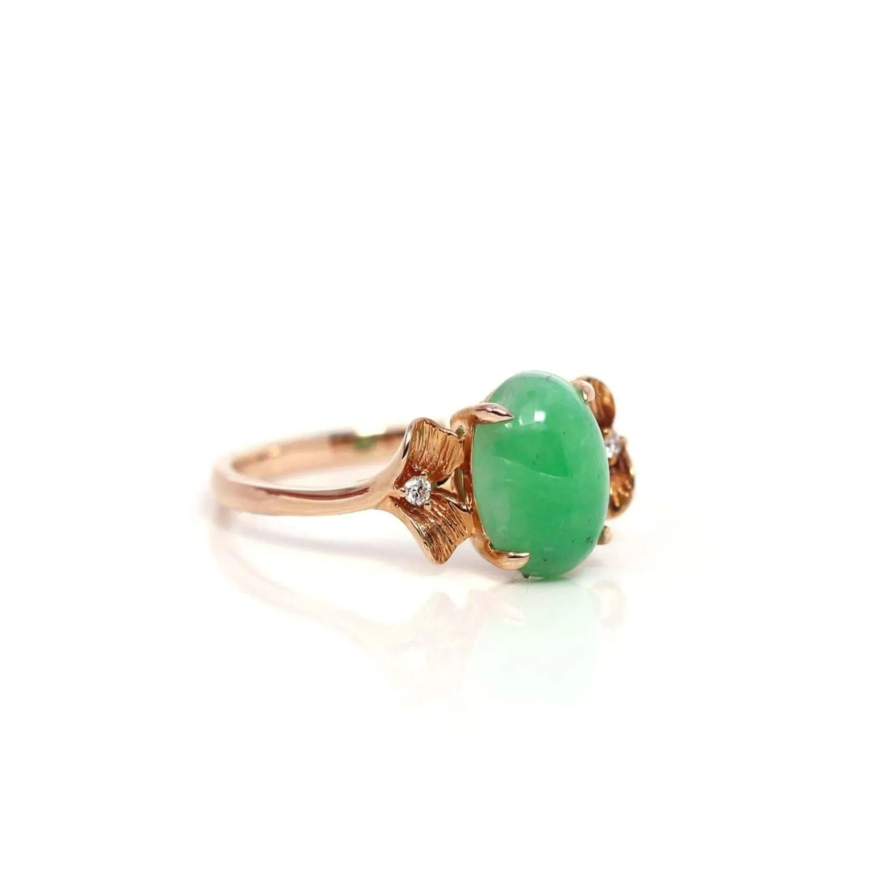 Baikalla? "Aretha" 18k Rose Gold Natural Imperial Jadeite Morning Glory Engagement Ring