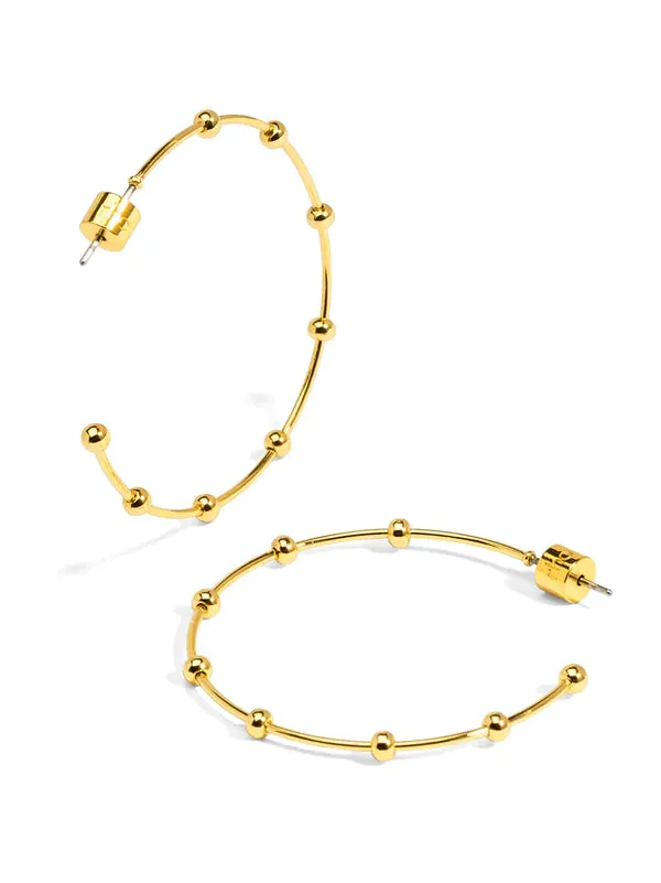 Bead Accent Open Hoop Earring-Gold