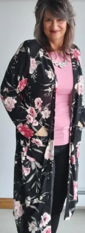 Black and pink Floral colbie cardigan