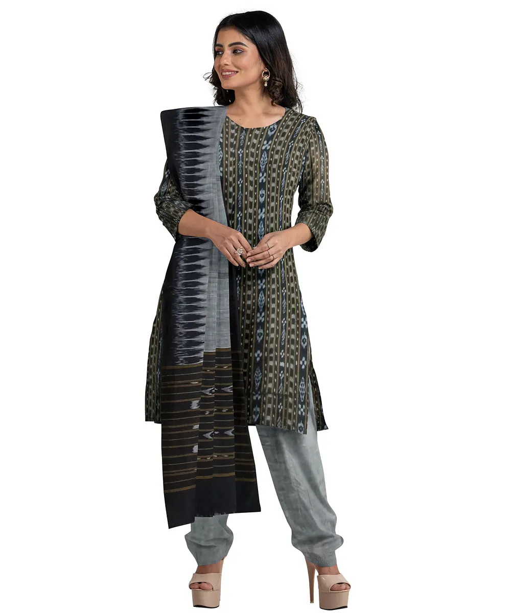 Black grey hand woven cotton nuapatna dress material