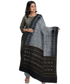 Black grey hand woven cotton nuapatna dress material