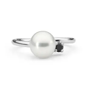 Black or White Diamond and Pearl Ring