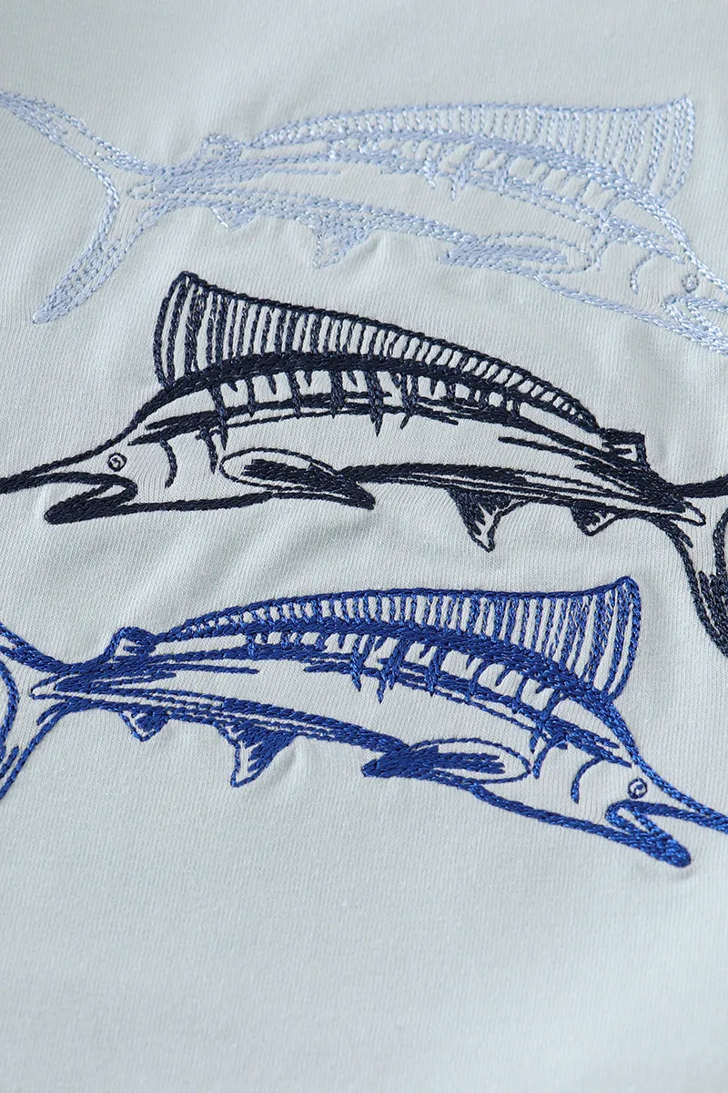 Blue swordfish embroidery boy baby set