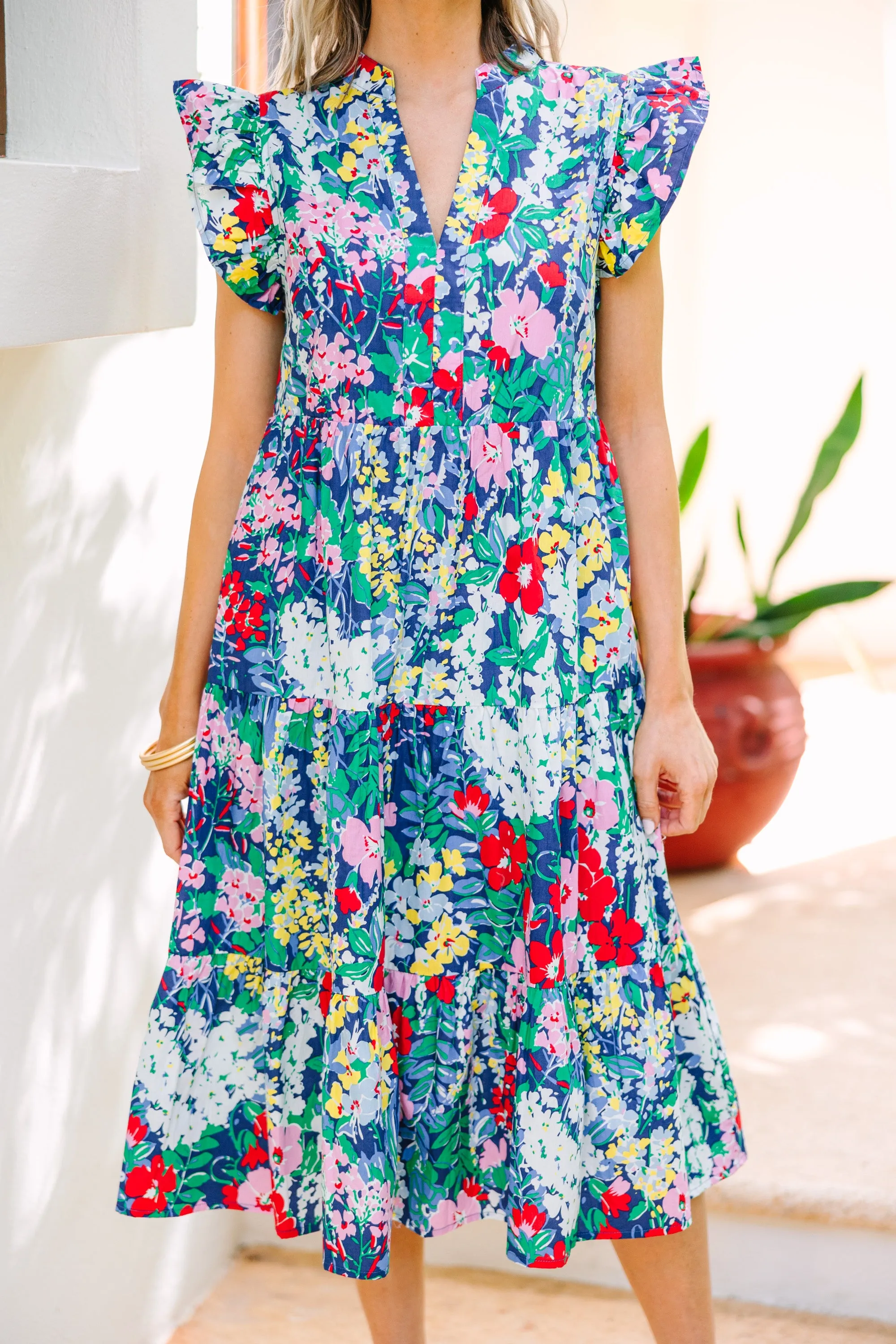 Bright Days Ahead Navy Blue Floral Midi Dress