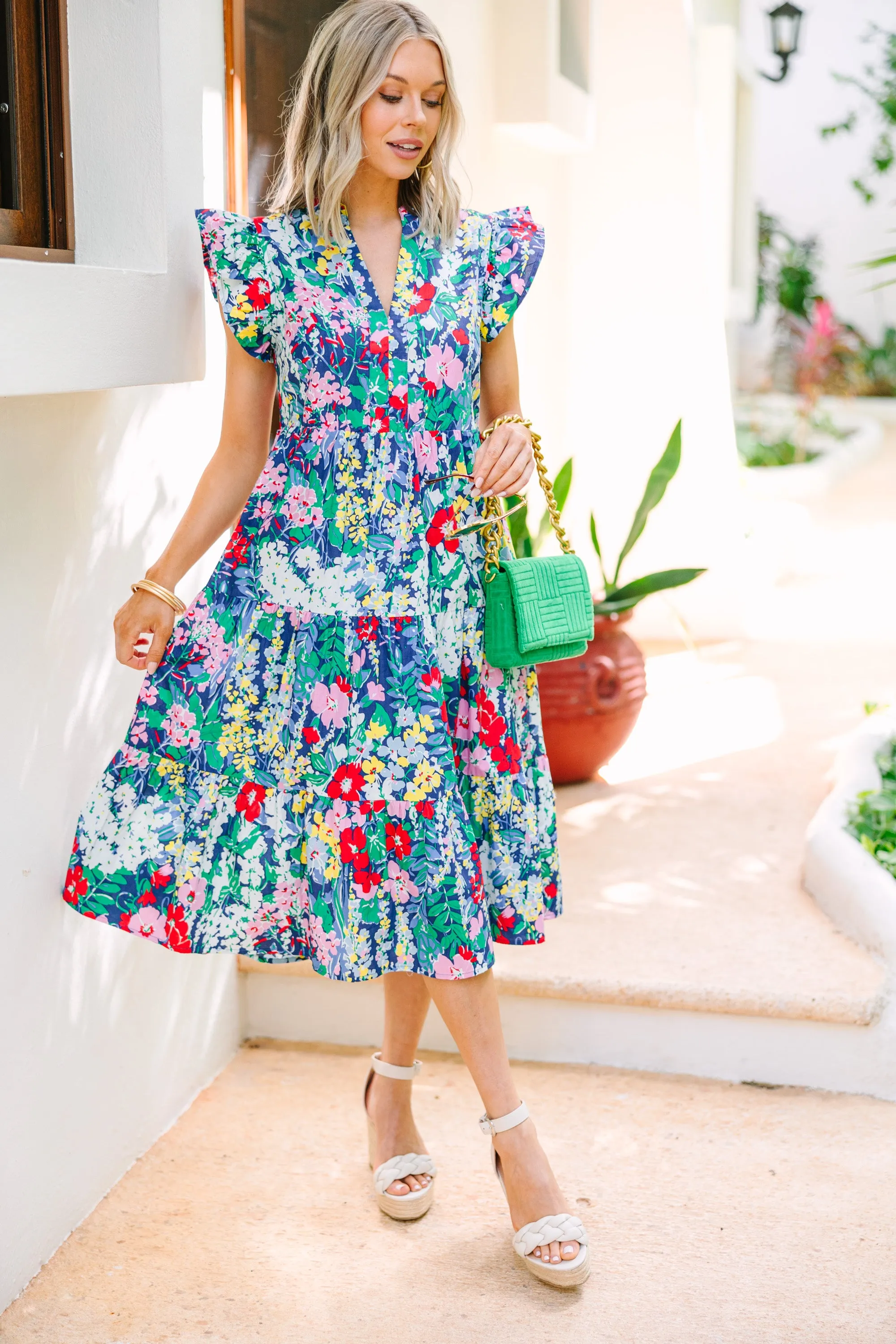 Bright Days Ahead Navy Blue Floral Midi Dress