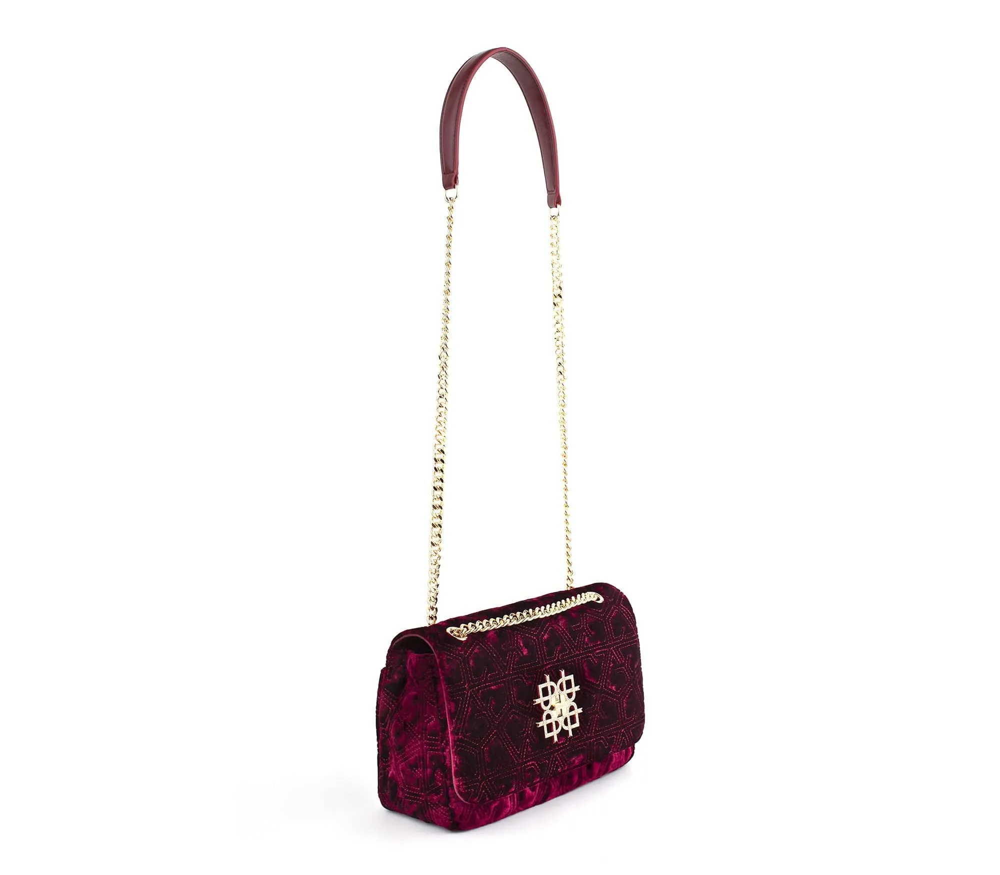 Broadway Vegan Velvet Jacquard Shoulder Bag | Maroon