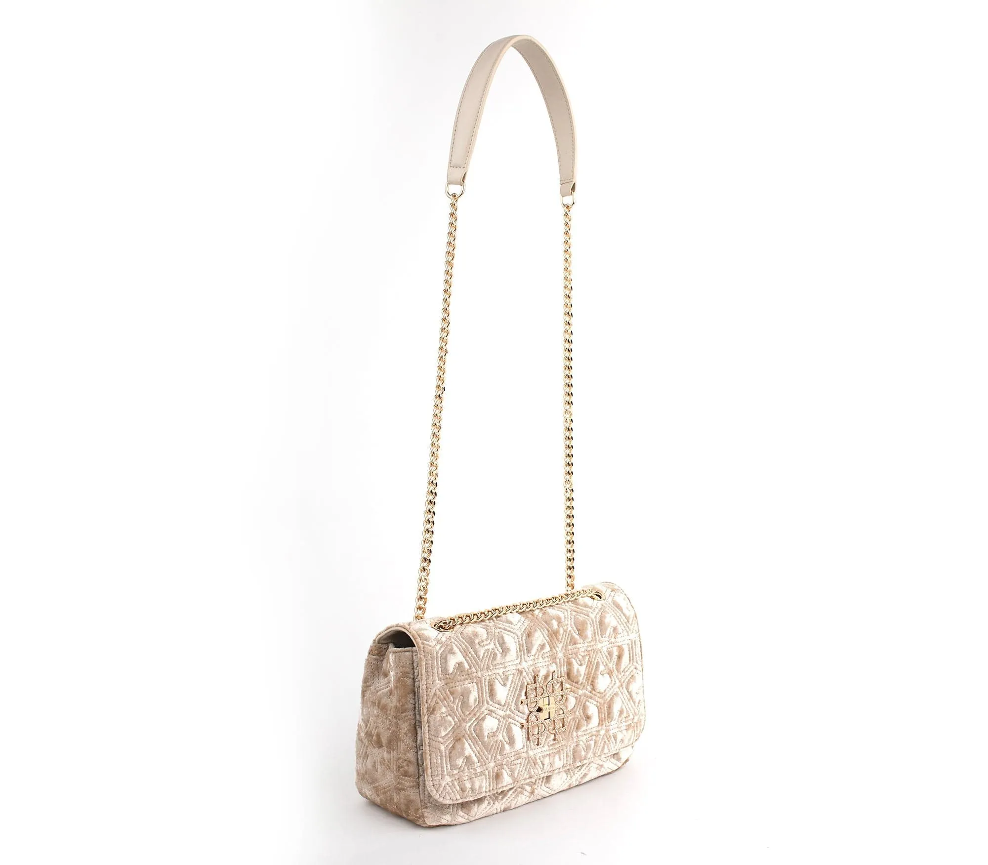 Broadway Vegan Velvet Jacquard Shoulder Bag | Off White