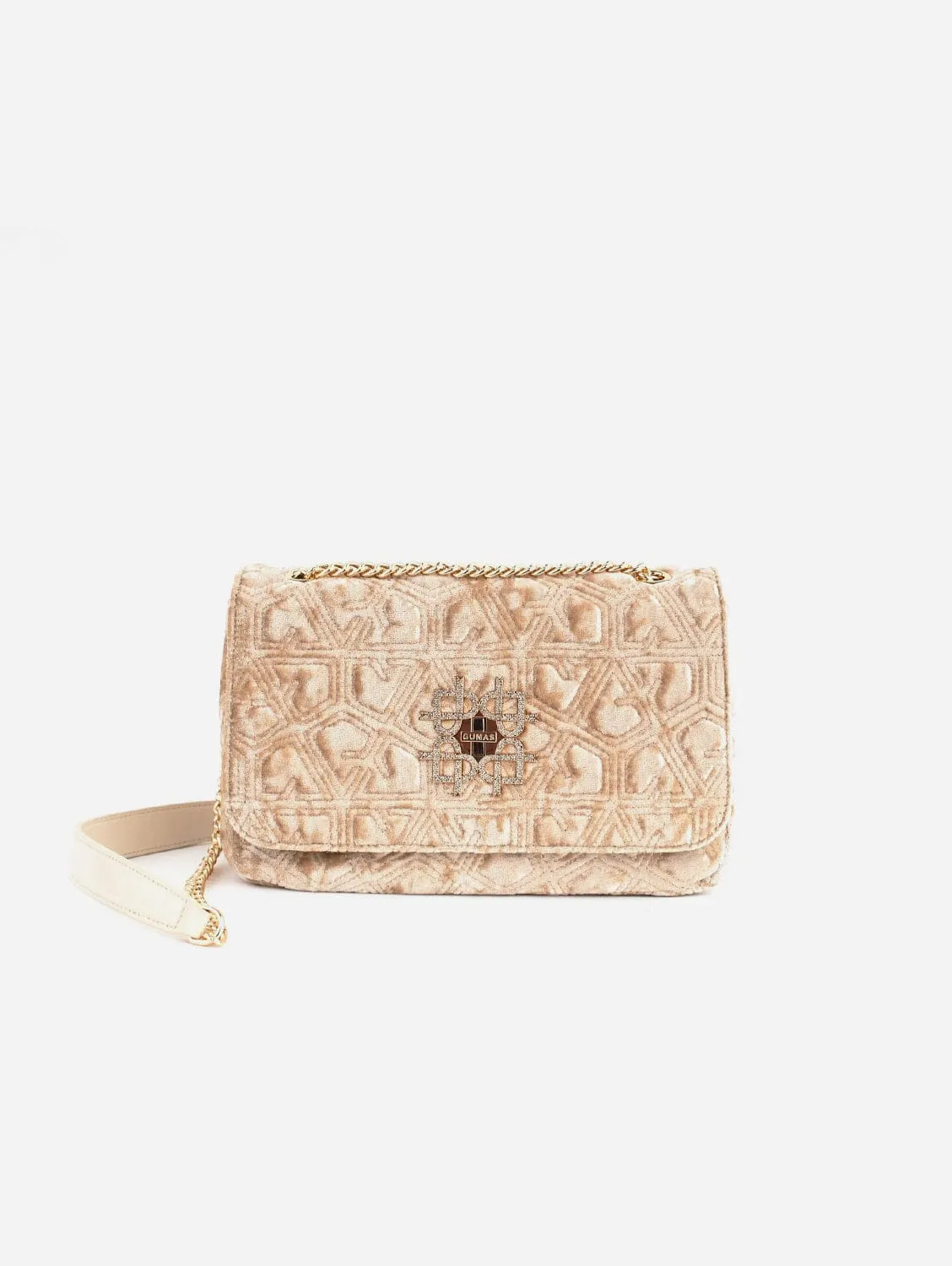 Broadway Vegan Velvet Jacquard Shoulder Bag | Off White