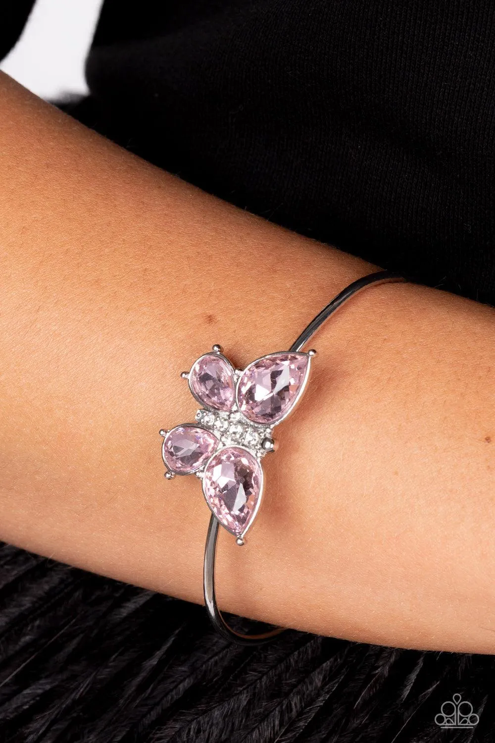 Butterfly Beatitude Pink Rhinestone Butterfly Cuff Bracelet - Paparazzi Accessories